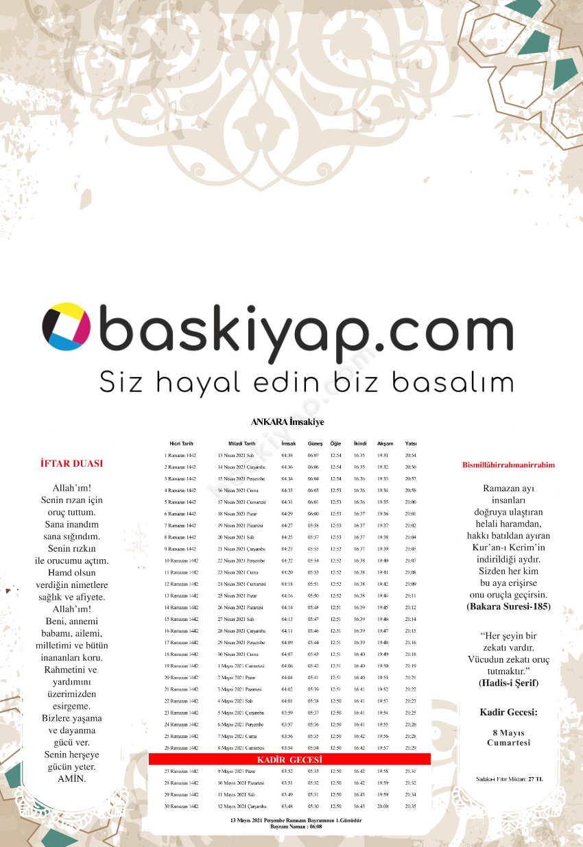 Krem Kişiye Özel İmsakiye 2021 online tasarla