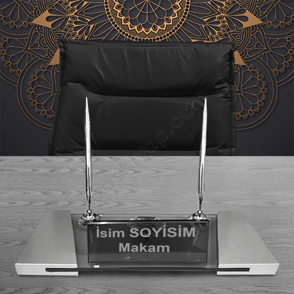 Kristal Gümüş Ahşap Masa İsimliği online tasarla