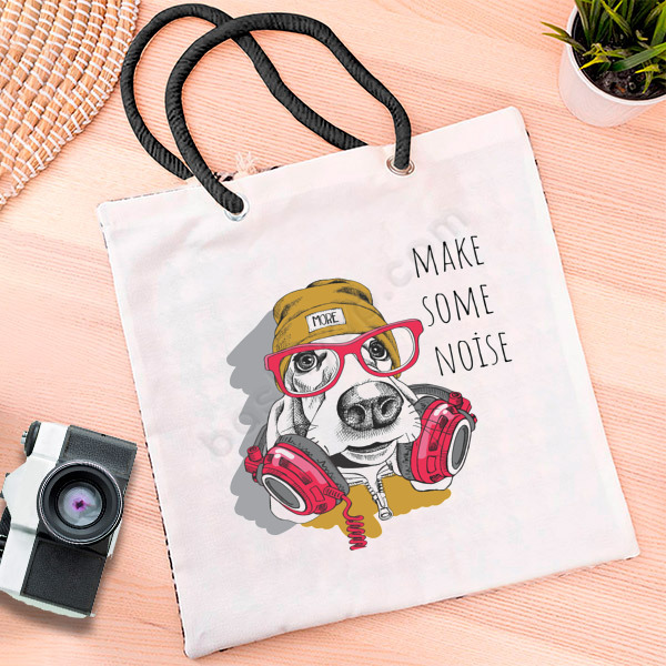 Kulaklıklı Köpek Baskılı Bez Çanta online tasarla