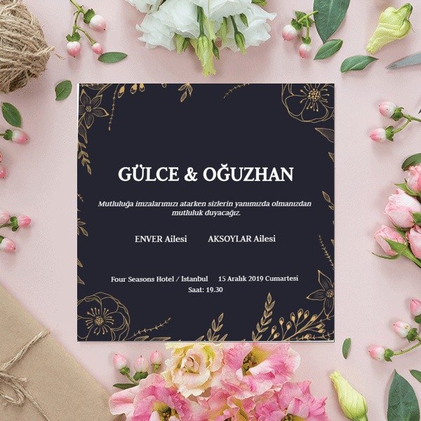 Lacivert Fona Altın Çiçekli online tasarla