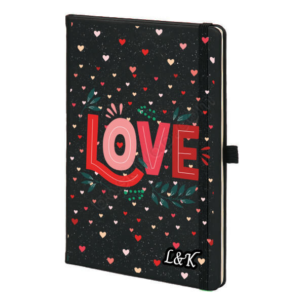 Love Baskılı Siyah Ajanda – Tarihsiz Siyah Ajanda / Defter tasarımı