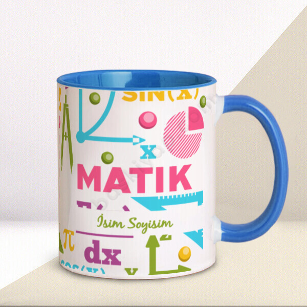 Matematik Öğeretmeni Tasarımlı Mavi Kupa Bardak – Kişiye Özel Baskılı Mavi Kupa tasarımı