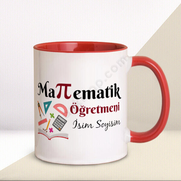 Matematik Öğretmeni Tasarımlı Kupa – Kişiye Özel Baskılı Kupa - Kırmızı tasarımı