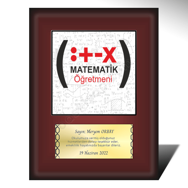 Matematik Öğretmenine Özel Ahşap Plaket online tasarla