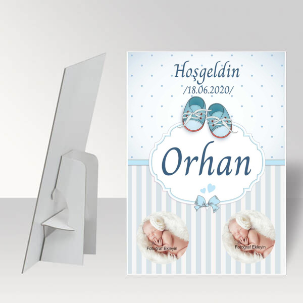 Mavi Ayakkabılı Baby Shower Ayaklı Pano online tasarla