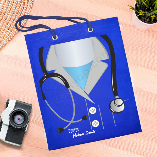 Doktorlara Özel Mavi Bez Çanta online tasarla