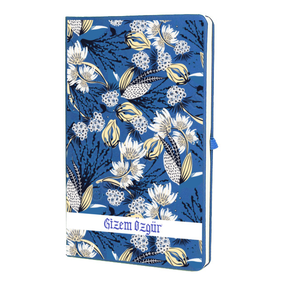 Mavi Çiçekli Ajanda Defter – Tarihsiz Çizgili Mavi Ajanda/Defter 13X21Cm tasarımı