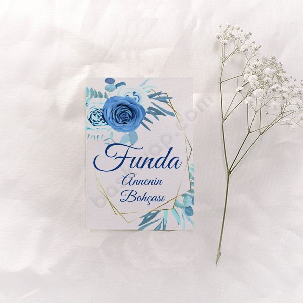 Mavi Çiçekli Bohça Kartı online tasarla