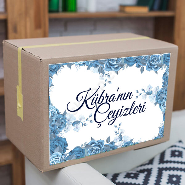Mavi Çiçekli Çeyiz Etiketi Kişiye Özel online tasarla