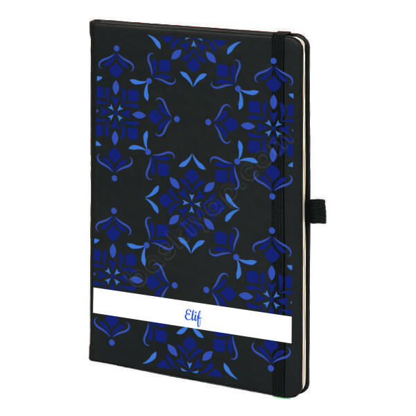 Mavi Desenli Siyah Ajanda – Tarihsiz Siyah Ajanda / Defter tasarımı