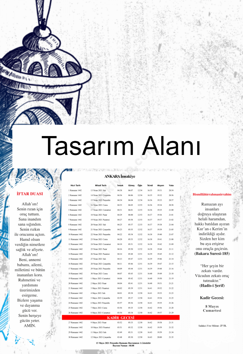 Mavi Fener Kişiye Özel İmsakiye 2021 online tasarla