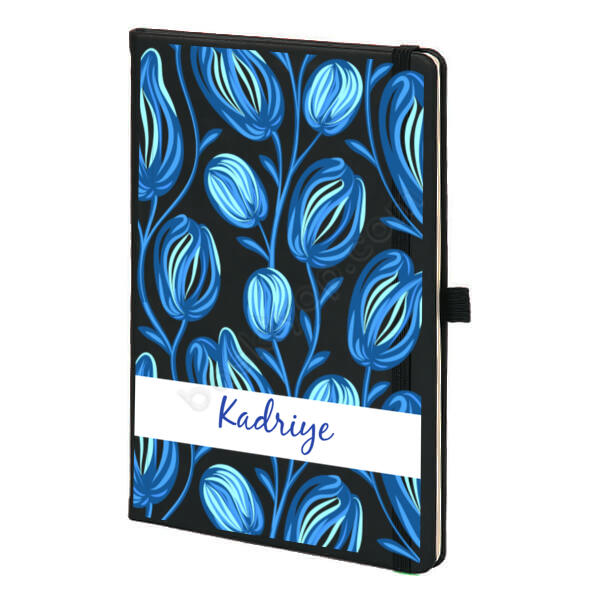 Mavi Lale Siyah Ajanda – Tarihsiz Siyah Ajanda / Defter tasarımı