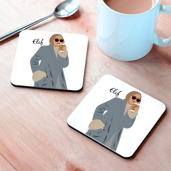 Mavi Montlu Kız Tasarım Bardak Altlığı online tasarla