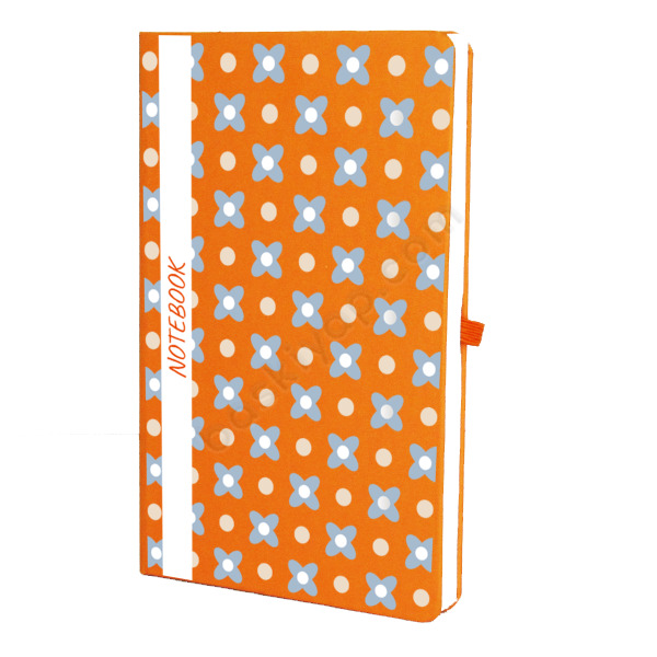 Mavi Papatyalı Turuncu Ajanda – Tarihsiz Çizgili Turuncu Ajanda/Defter 13X21Cm tasarımı