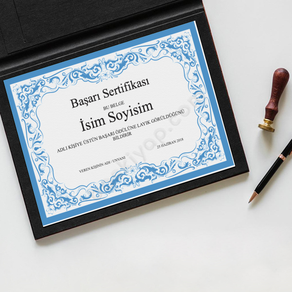 Mavi Temalı Başarı Sertifikası online tasarla