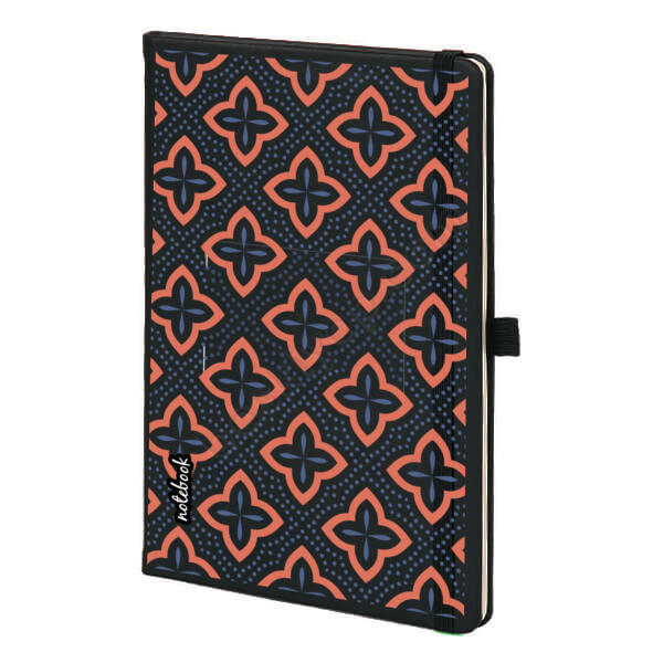 Mavi Turuncu Desenli Siyah Ajanda – Tarihsiz Siyah Ajanda / Defter tasarımı