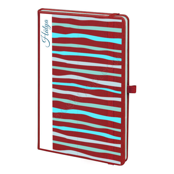 Mavi Yana Çizgili Kırmızı Ajanda – Tarihsiz Kırmızı Ajanda / Defter 13X21Cm tasarımı