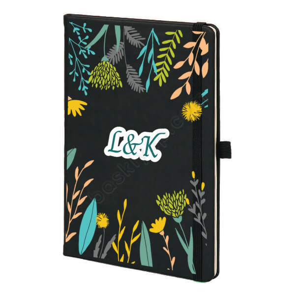 Mavi Yapraklı Siyah Ajanda – Tarihsiz Siyah Ajanda / Defter tasarımı