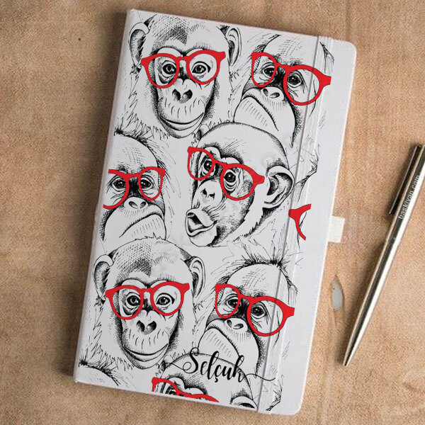 Maymun Desenli Beyaz Ajanda online tasarla