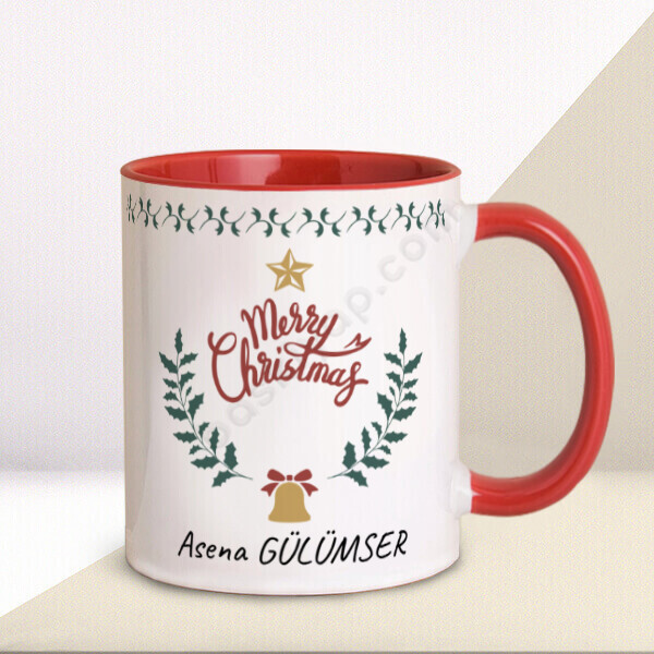 Merry Christmas Tasarımlı 2 Kupa Bardak – Kişiye Özel Baskılı Kupa - Kırmızı tasarımı