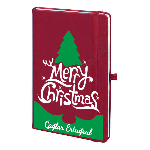 Merry Christmas Tasarımlı Bordo Ajanda online tasarla