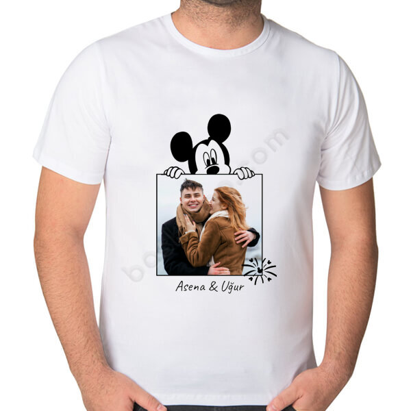 Mickey Çerçeveli Sevgiliye Özel Tişört online tasarla