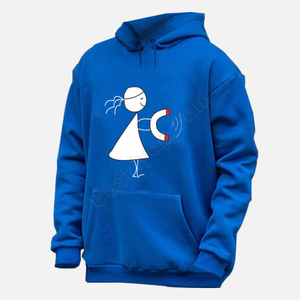 Mıknatıs Temalı Sevgili Kombini Sweatshirt Mavi Kapşonlu online tasarla