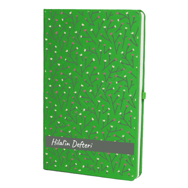 Minik Çiçekli Yeşil Ajanda – Tarihsiz Çizgili Yeşil Ajanda/Defter 13X21Cm tasarımı