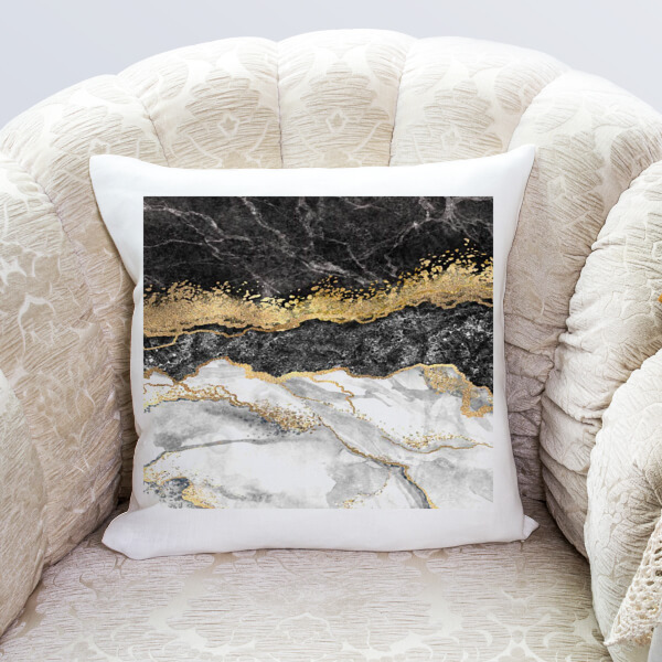 Modern Siyah Beyaz Altın Mermer Motifli Baskılı Yastık Kılıfı online tasarla