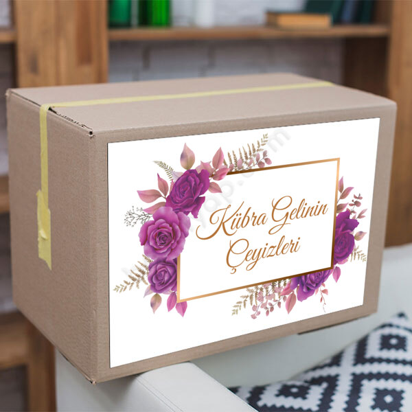 Mor Çerçeveli Çeyiz Etiketi online tasarla