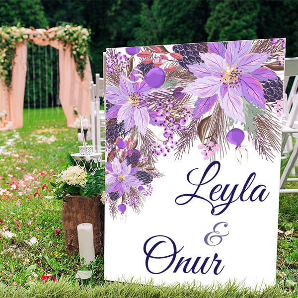 Mor Çiçekler Ayaklı Pano online tasarla