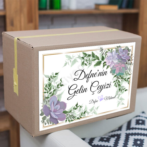 Mor Çiçekli Çeyiz Etiketi online tasarla