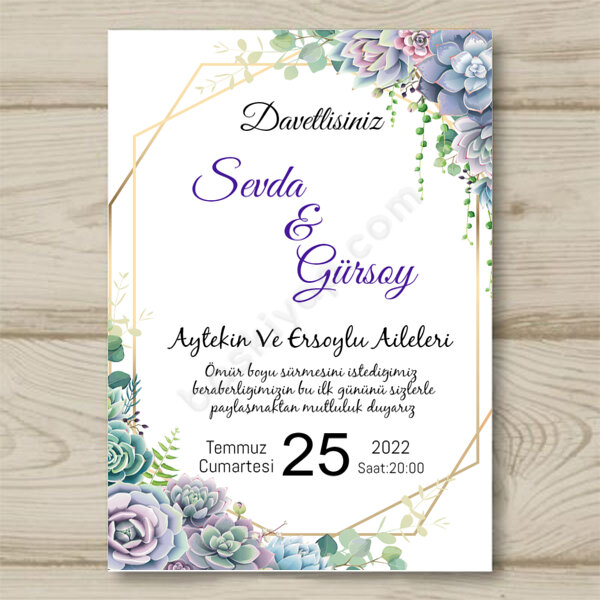 Mor Çiçekli Davetiye online tasarla