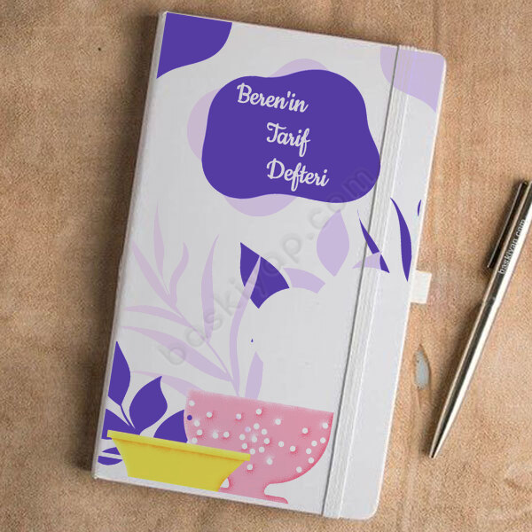 Mor Dizayn Tarif Tarihsiz Beyaz Ajanda / Defter online tasarla