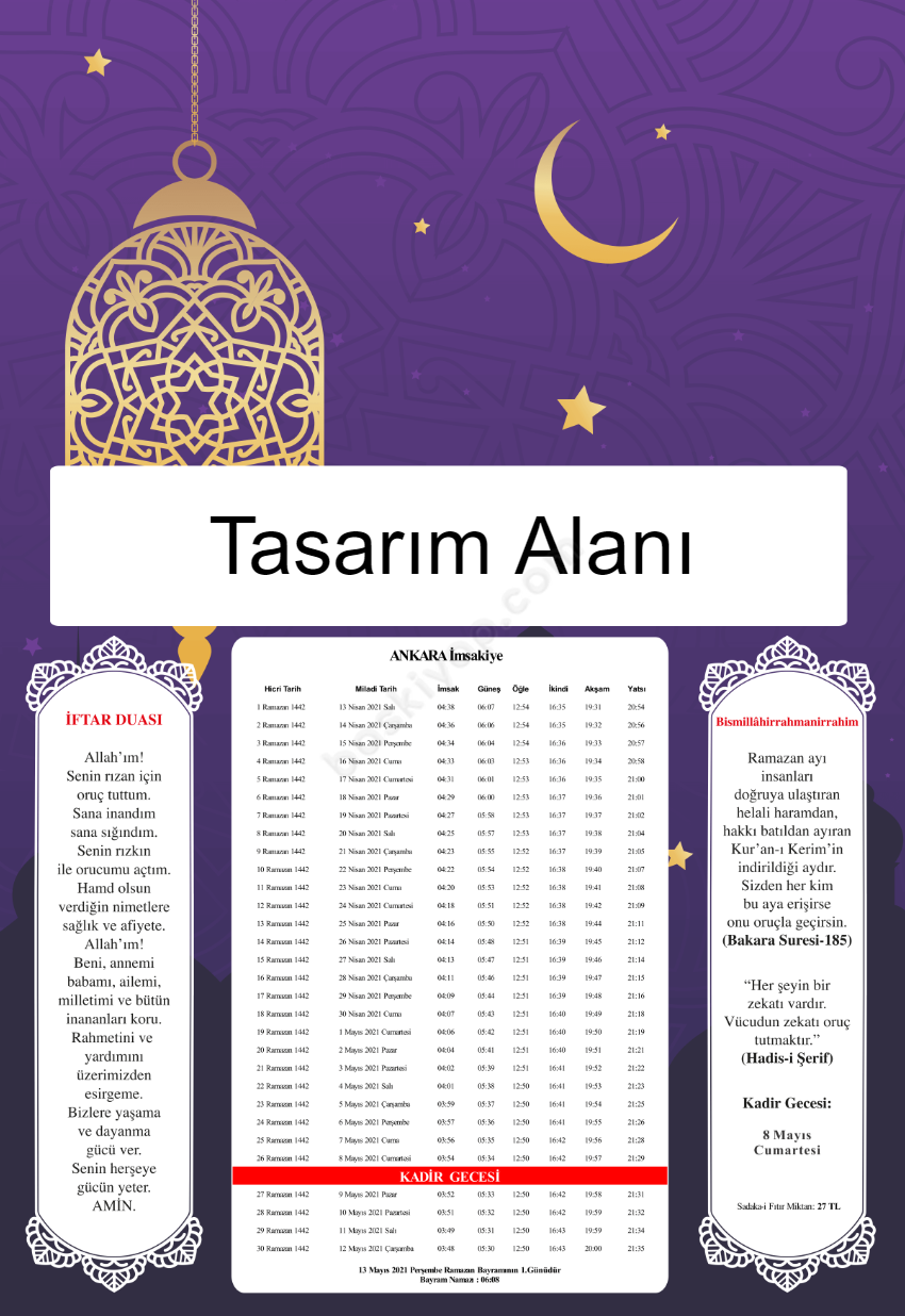 Mor Kişiye Özel İmsakiye 2021 online tasarla