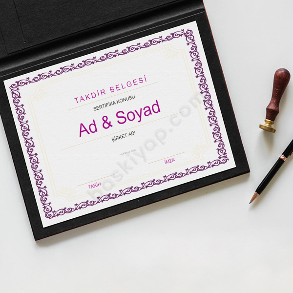 Mor Tasarım Sertifika online tasarla
