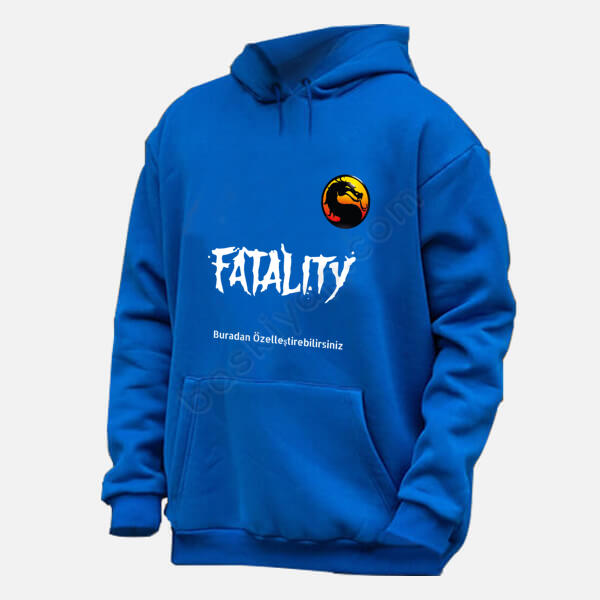 Mortal Kombat Baskılı Sweatshirt Mavi Kapşonlu online tasarla