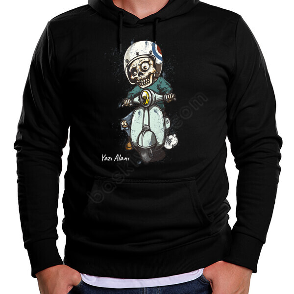 Motorcu İskelet Tasarım Baskılı Siyah Sweatshirt online tasarla