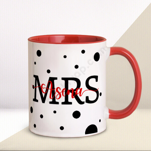 Mrs. Tasarımlı Baskılı Kupa – Kişiye Özel Baskılı Kupa - Kırmızı tasarımı