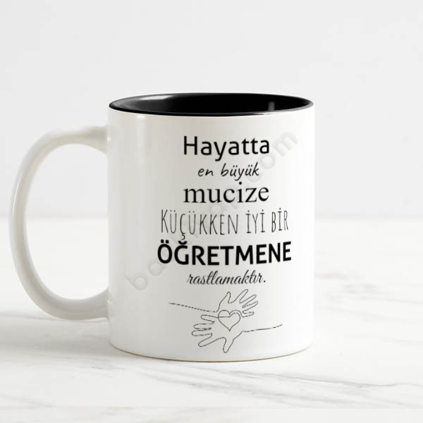 Mucize Öğretmenlere Özel Tasarım Siyah Kupa – Kişiye Özel Baskılı İçi Siyah Kupa tasarımı