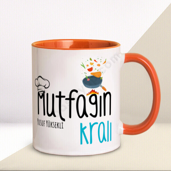 Mutfağın Kralı Tasarım Baskılı Turuncu Kupa Bardak – Kişiye Özel Baskılı Turuncu Kupa Bardak tasarımı