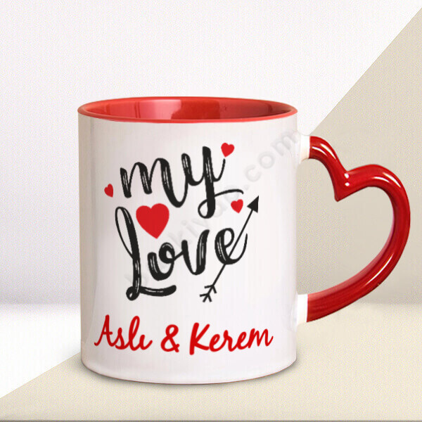 My Love Tasarımlı Kalp Kulplu Kupa online tasarla