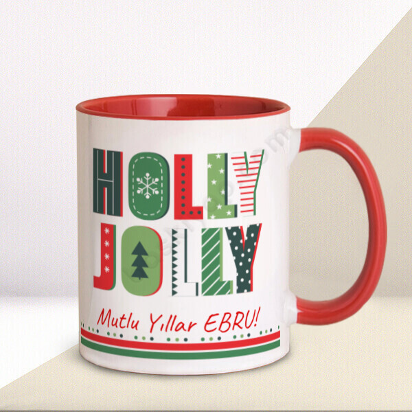 Neşeli Yılbaşı Tasarım Kırmızı Kupa online tasarla