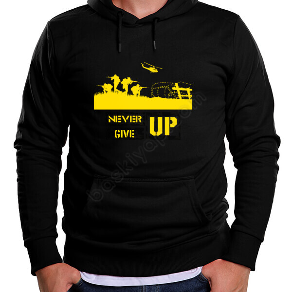 Never Give Up Baskılı Hoodie online tasarla