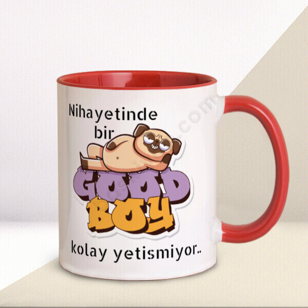Nihayetinde Good Boy Baskılı Kırmızı Kupa – Kişiye Özel Baskılı Kupa - Kırmızı tasarımı