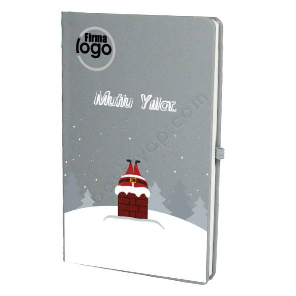 Noel Baba Tasarımlı Gri Ajanda Defter – Tarihsiz Çizgili Gri Ajanda/Defter 13X21Cm tasarımı
