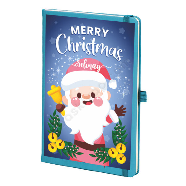 Noel Baba Tasarımlı Mavi Ajanda Defter – Tarihsiz Çizgili Turkuaz Ajanda/Defter 13X21Cm tasarımı
