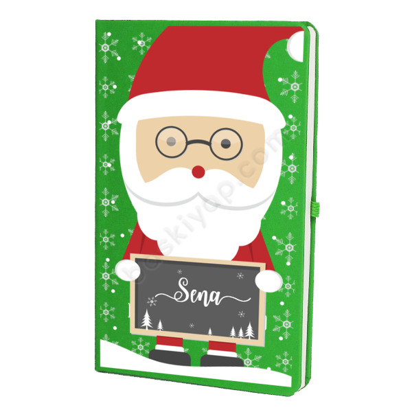 Noel Baba Tasarımlı Yeşil Ajanda – Tarihsiz Çizgili Yeşil Ajanda/Defter 13X21Cm tasarımı