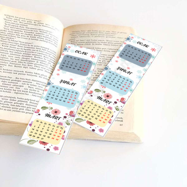 Ocak-Şubat-Mart Takvim Tasarım Kitap Ayracı online tasarla