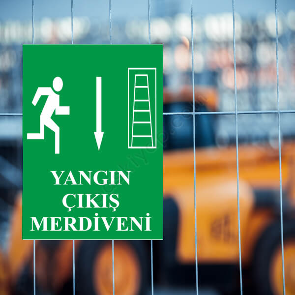 Yangın Çıkış Merdiveni Aşağı Yön Levha online tasarla